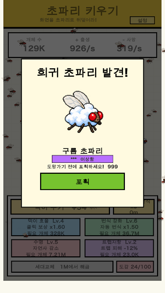 희귀 초파리 수집과 도감 화면
